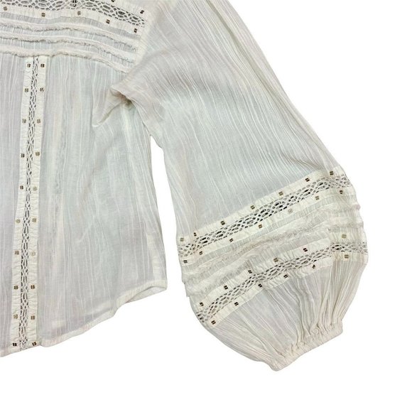 Free people Lantern Sleeve Ivory Lace Trim Blouse  S - Picture 2 of 7
